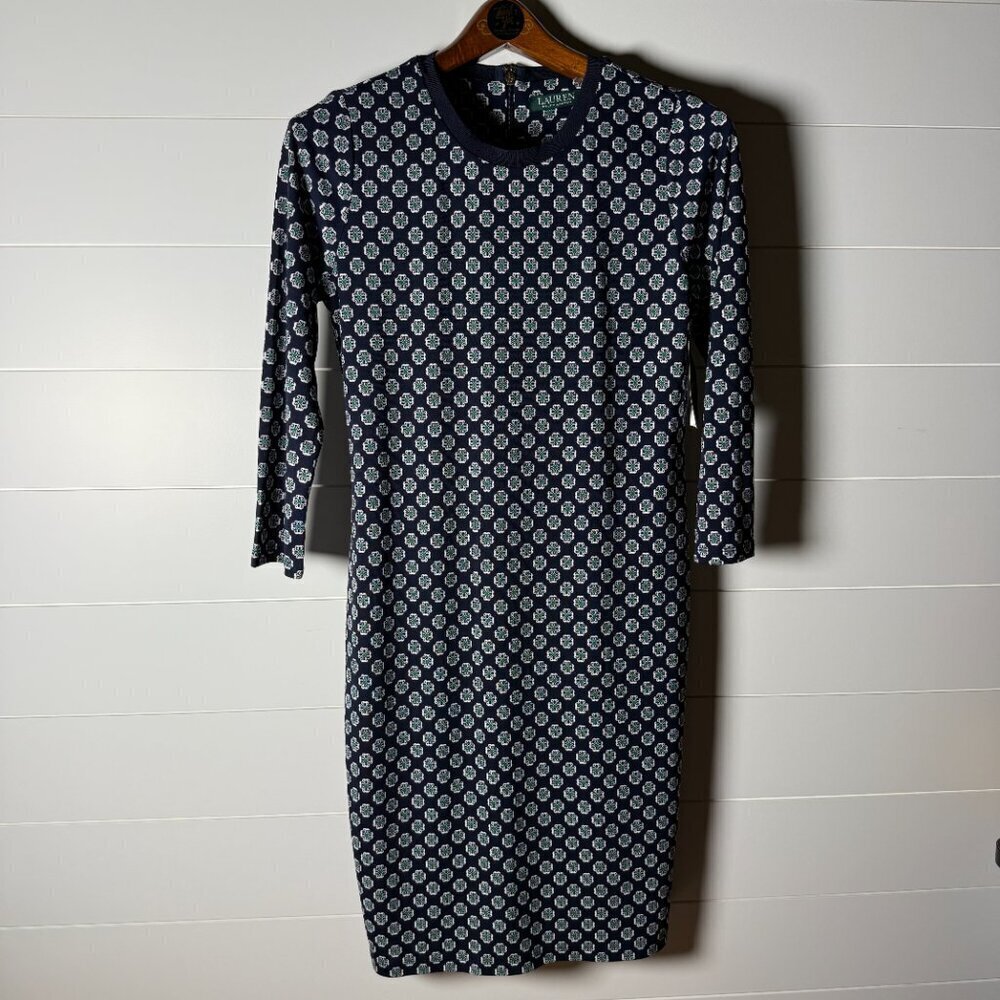 NWT Lauren Ralph Lauren Women's Dress Sz Medium Navy Green White Stretch